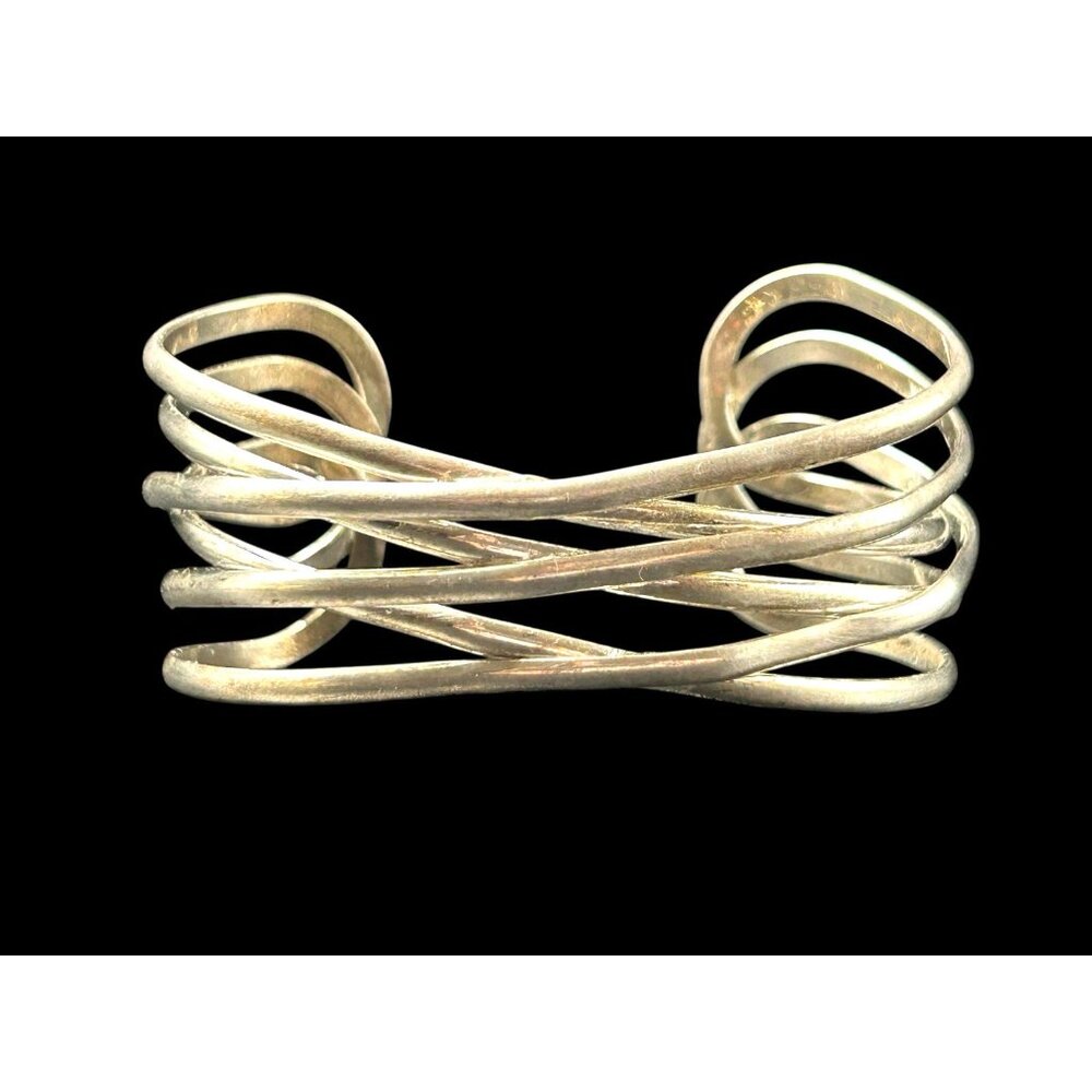 Vintage Tara Silver Plate Wire Wrap It Wide Cuff Bangle Bracelet